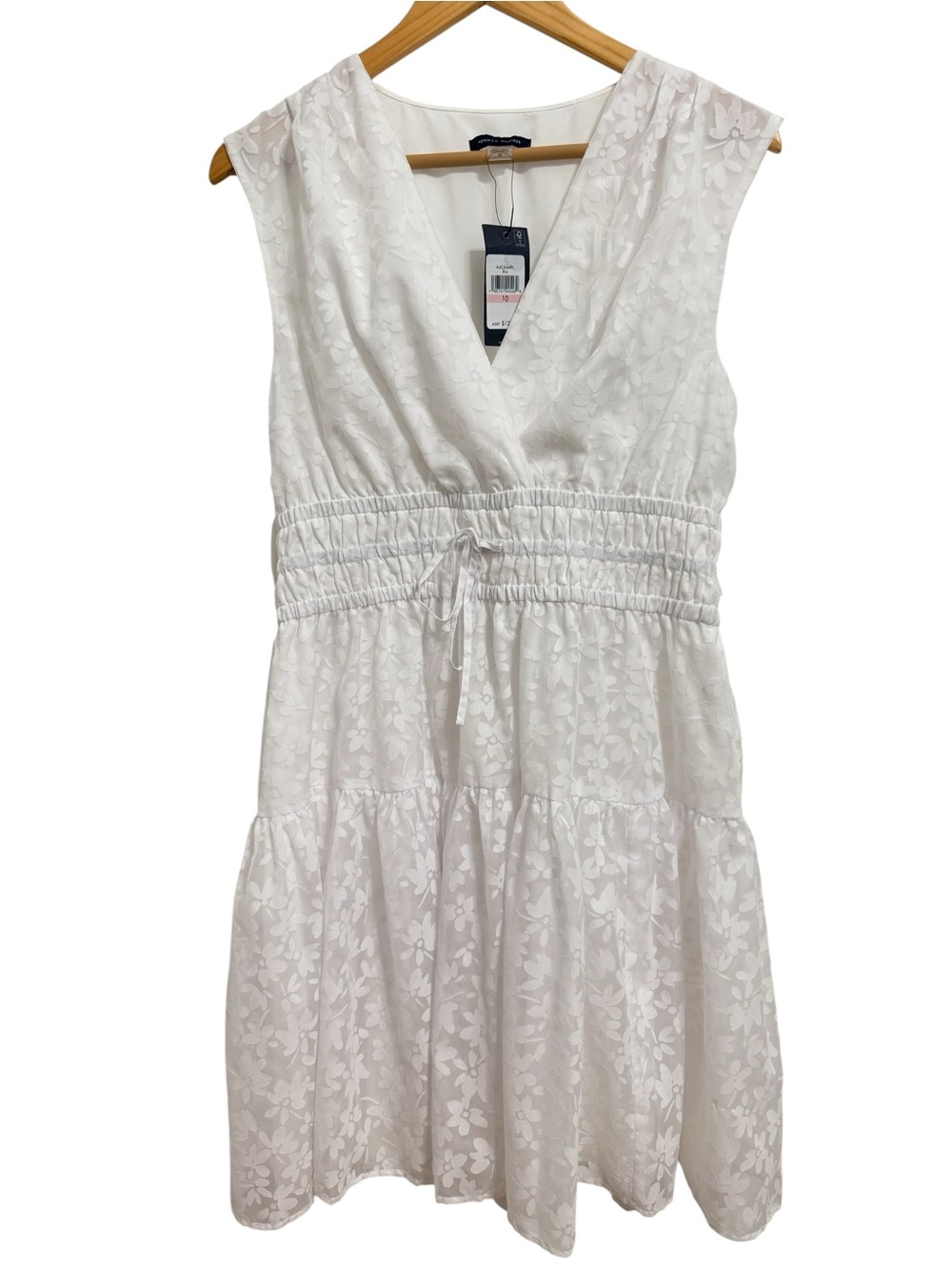 Tommy Hilfiger White Floral Jacquard Tiered Dress NWT Size 10